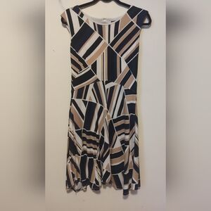 Ann Taylor Black and Tan Striped Midi Dress Size 8 Petite